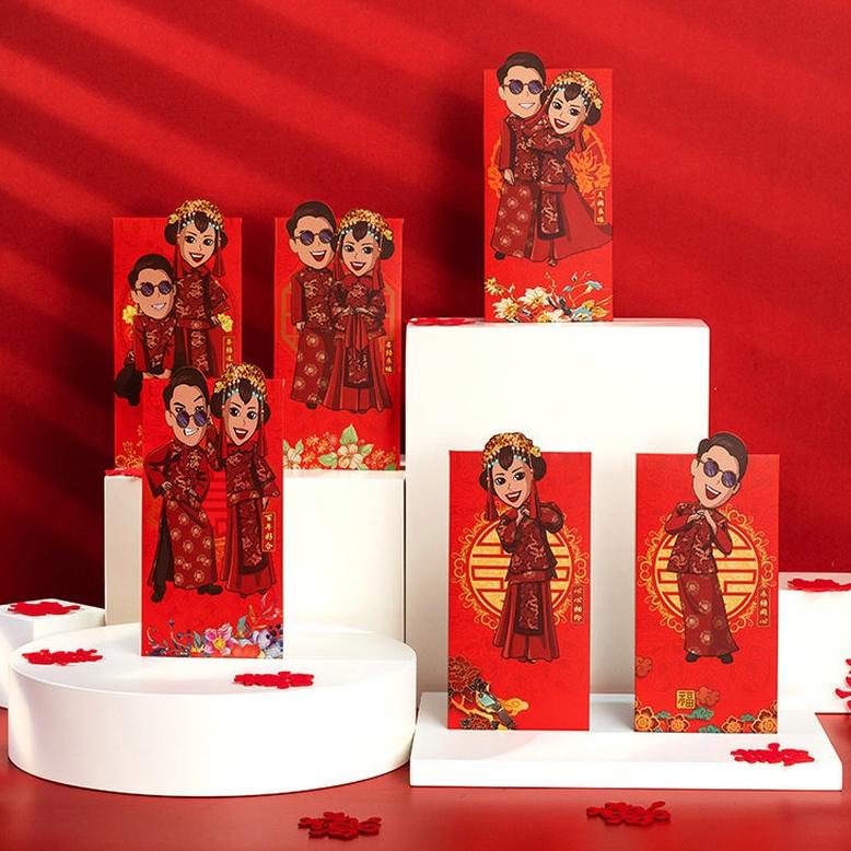 

6pcs/set 2023wedding Amplop Merah Festival Musim Semi Keberuntungan Money Bag Angpao Lucu