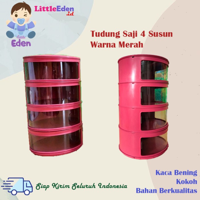 Tudung Saji 4 Susun Tempat Makanan Bertingkat Merah, Putih, Pink Tr0384