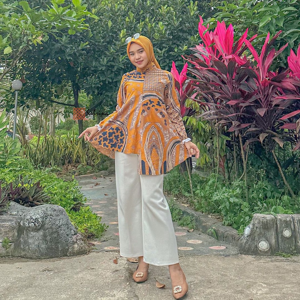 Dafna Blouse Atasan Batik Kerja Kantor Wanita Katun Halus Modis Modern Kekinian Abstrak