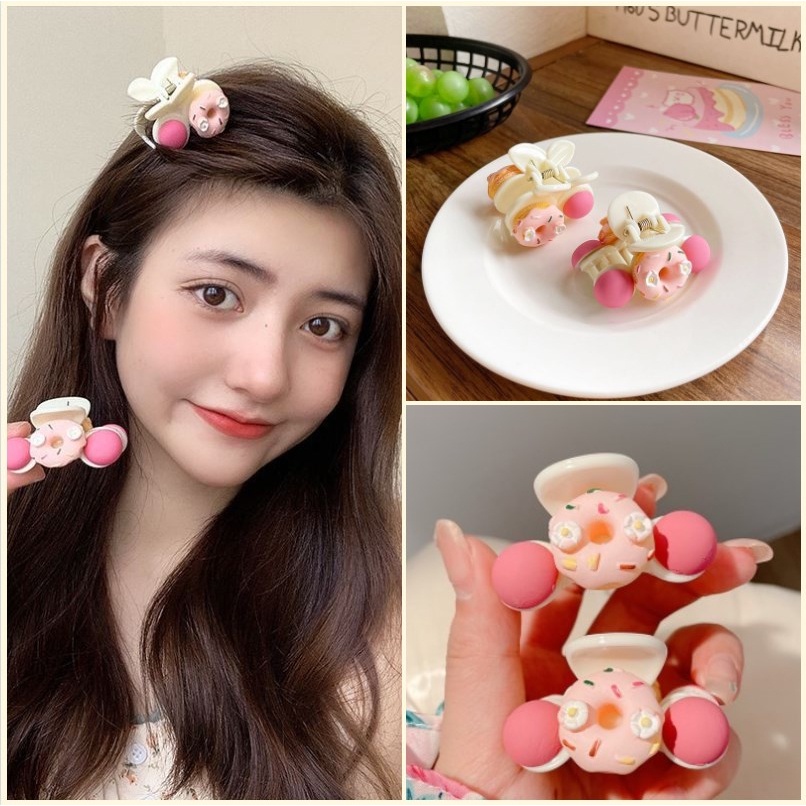 【Bayar di tempat】Pink Ornament Donut Fragmentary Hair Clip Lucu Manis Poni Klip Hair Claw Clip