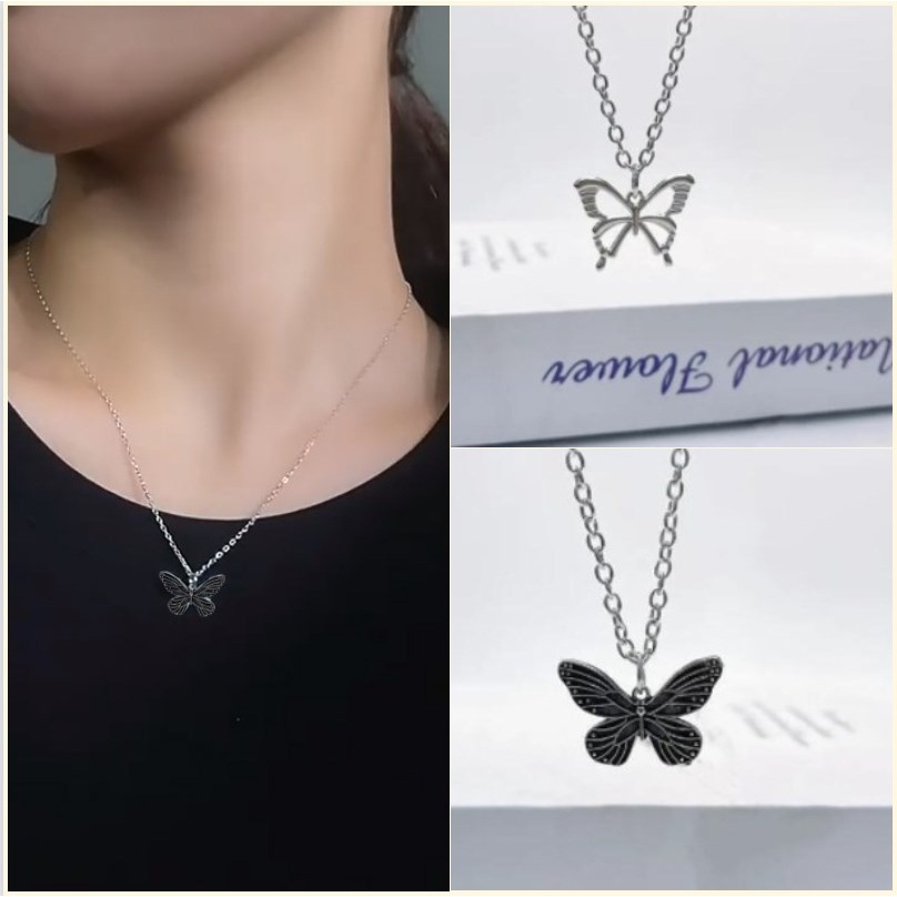 【Bayar di tempat】Kalung Desain Kupu-Kupu Gaya Korea Untuk Wanita titanium anti karat perak necklace