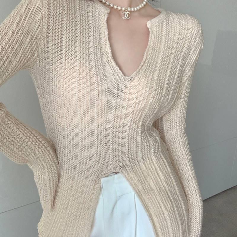 Red Pure desire sweet hot girl v-neck knitted bottoming shirt women awal musim semi chic design sense outerwear jacket niche sweater jacket