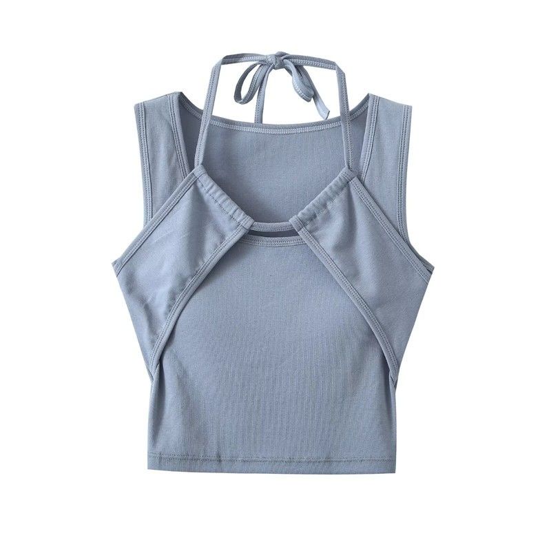 Red Pure desire hot girl summer design sense clavicle hanging neck camisole with chest pad expose navel sleeveless slim trend baru