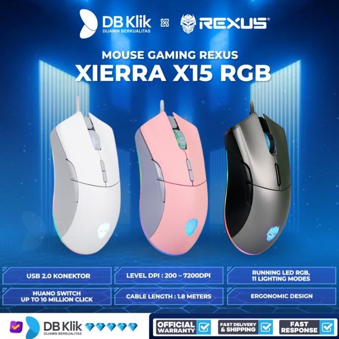 Rexus Xierra X15 Gaming Mouse Wired 7200DPI RGB 7 Tombol USB
