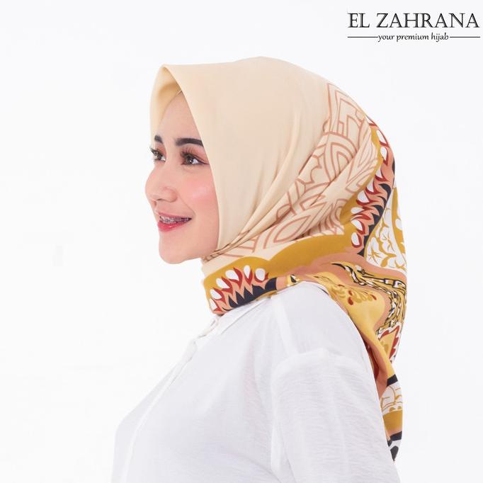 EL Zahrana Khadijah Hijab Segi empat motif bahan wolfis monalisa