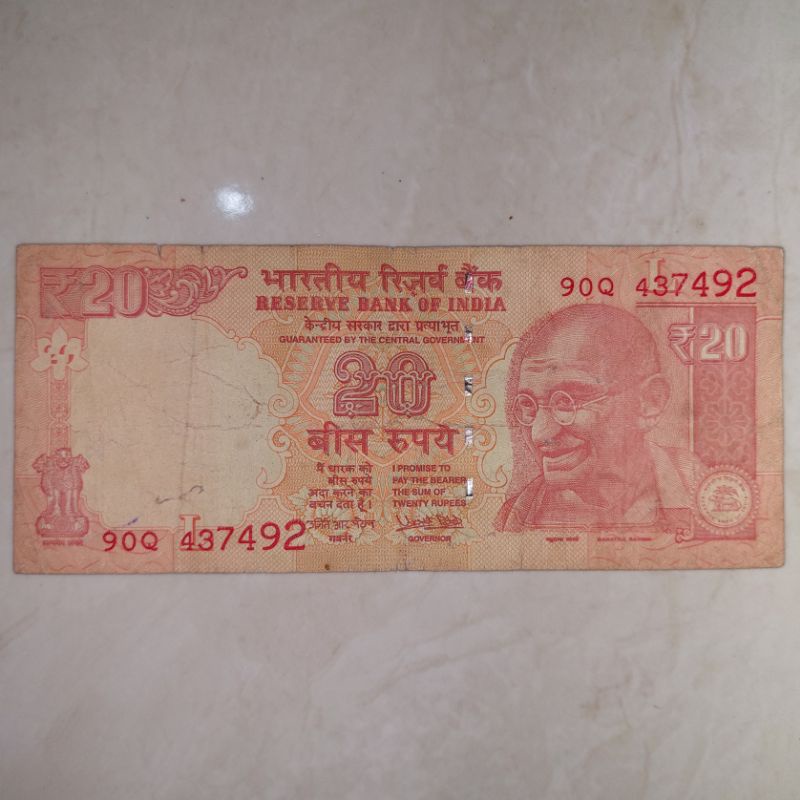 Uang India 20 Rupees Seri Ghandi Lama bekas