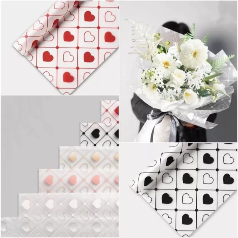 

FREE PACKING 5 Lembar Flower Wrapping Paper Heart Cellophane Motif Love Bening