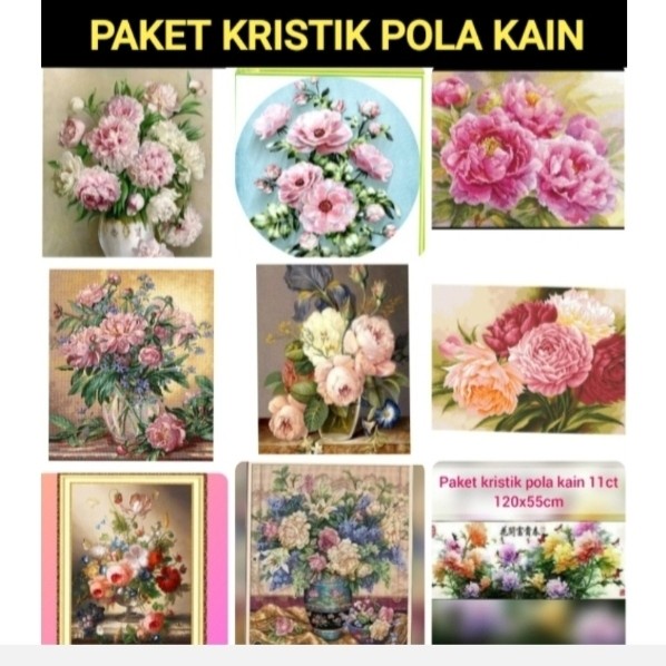 Must Have Paket Kristik Bunga Peoni Pola Kain Full Kristik Termurah