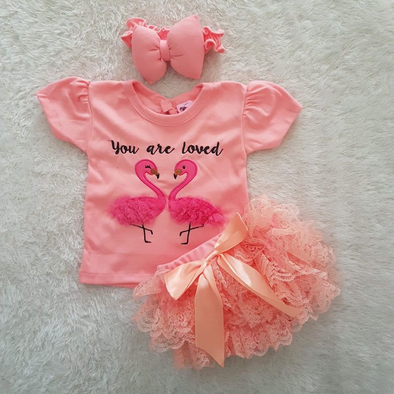 BAJU Bayi Loved Swan tutu pendek set