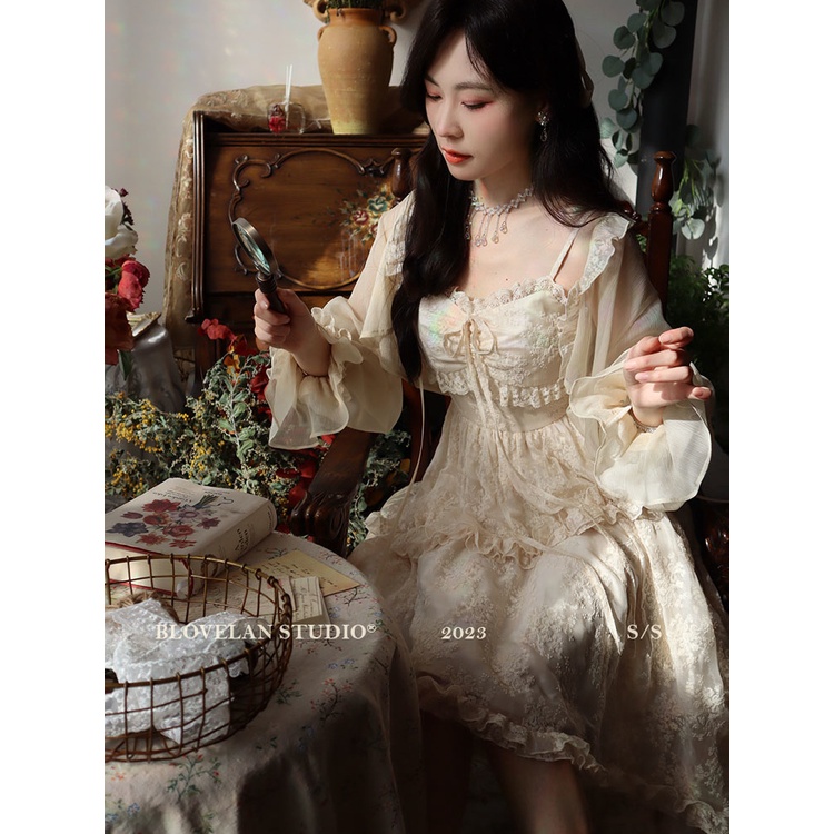 Red Willifia Sweet Sling Dress Wanita Spring New Lengan Panjang Chiffon Cardigan Suit Female
