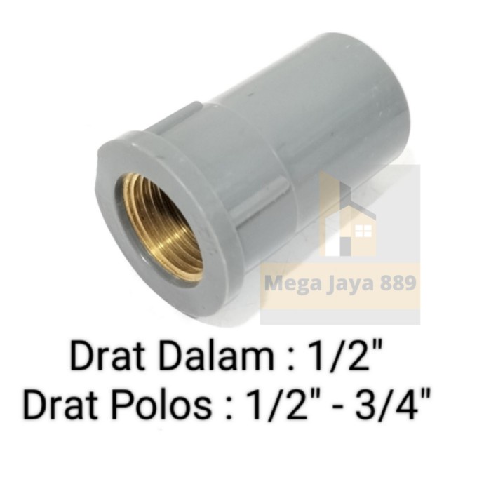 Sock Drat Dalam 1/2 inch Pvc Drat Kuningan / Nepel Drat dalam