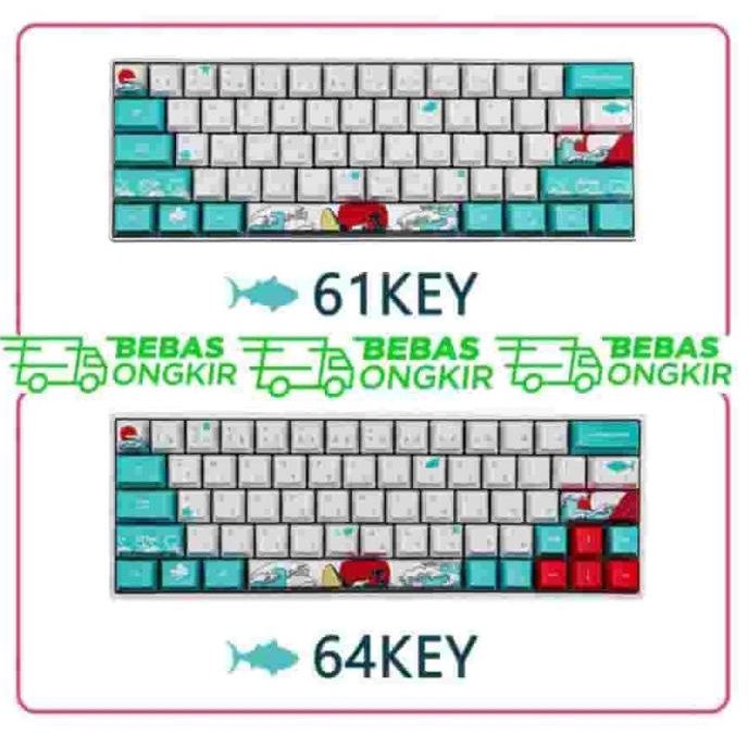 60% Keycaps Japanese Root Ukiyo Sea Waves Coral PBT OEM Profile