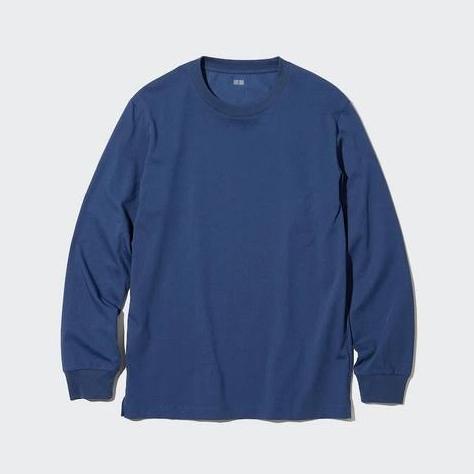 UNIQLO AIRism Cotton UV Protection Crew Neck Long Sleeve TShirt - Blue