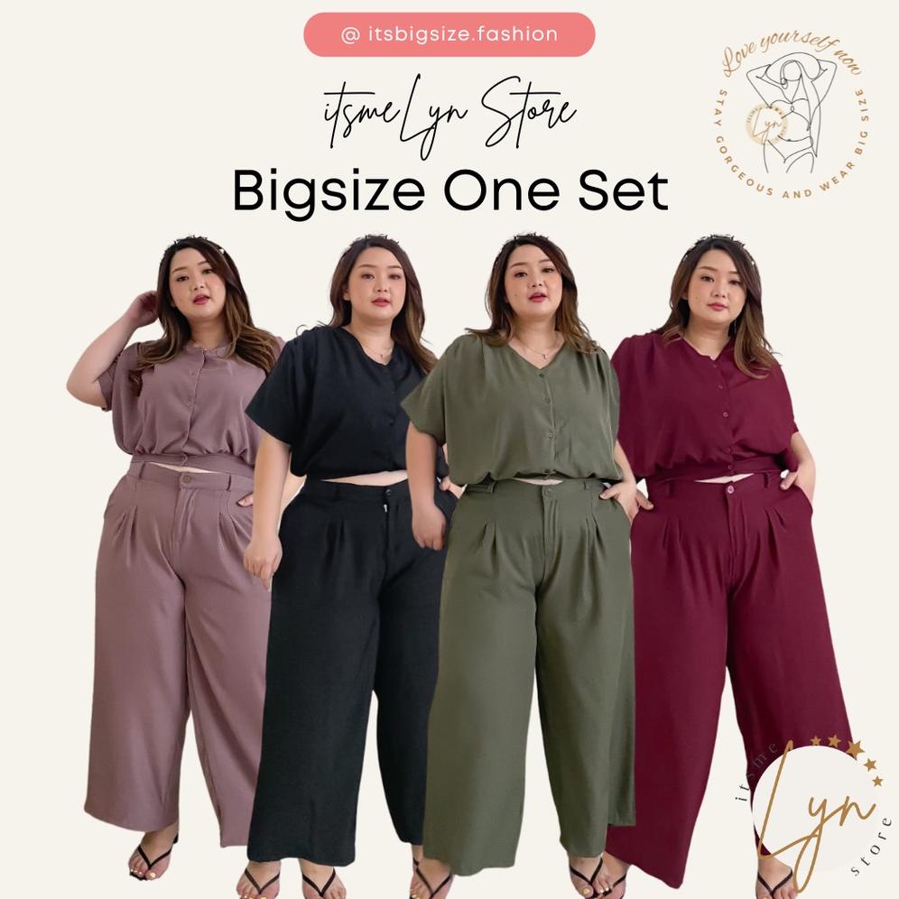 (Cod) Promo Big Size One Set Cp Culotte Wanita Curvy/ Setelan Cewe Celana Panjang Kulot Crop Top/ St
