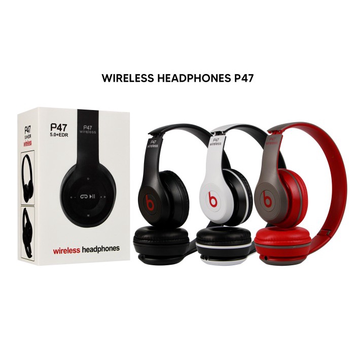 Hetset bluetooth wireless bluethooth Dr Dre P47 extra bass Hitam S1W7 Earphone Berkualitas Airphone 