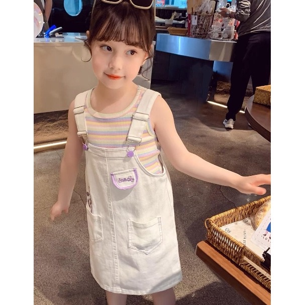 Overall Dress Anak Perempuan Motif StellaLou Rainbow Knit