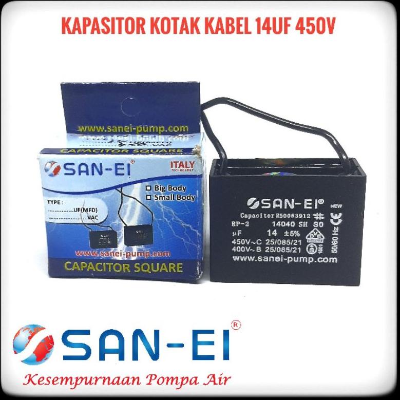 Terbaru SAN-EI kapasitor pompa air kotak 14uf 450V