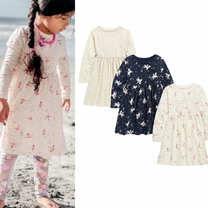 Dress Lengan Panjang Anak Old Navy Unicorn Ballerina Ukuran 3 - 5 Th