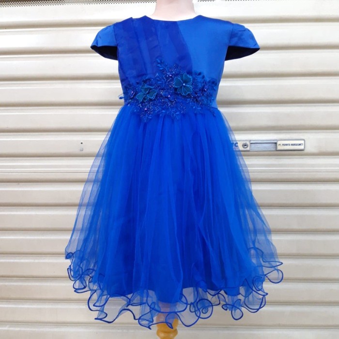 Dress Anak Cewek Import / Gaun Pesta Anak Perempuan Warna Biru Eletric