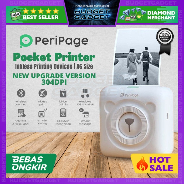 Terlaris Peripage Inkless Pocket Photo Printer A6 304Dpi + 3 Roll Paper