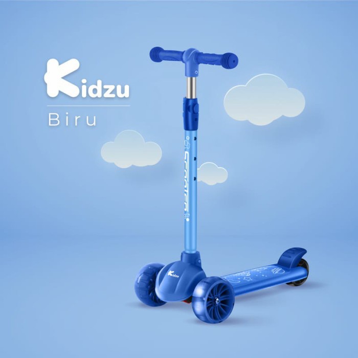 KIDZU Scooter Otoped Anak Dengan Lampu - Biru - Skuter Roda 3 - Mainan - Biru (M5Q0) Dual Pedal Scoo