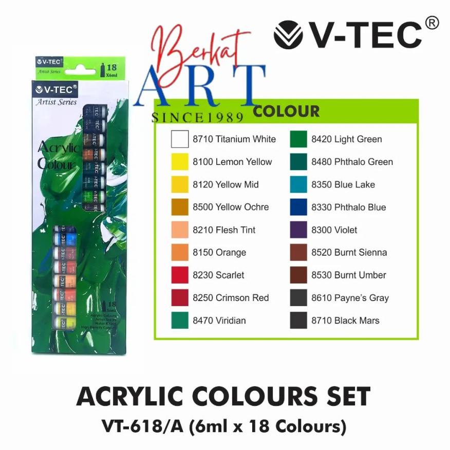 

Promo 8.8 V-TEC ACRYLIC COLOURS 18 WARNA / CAT AKRILIK V-TEC SET 6ML