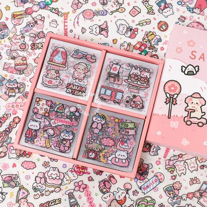

Terlaris 100 Lembar Stiker Pink Sakura Cat Waterproof Pvc Sticker Scrapbook