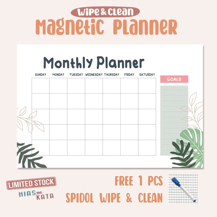 

TERLARIS magnetic monthly planner magnet planner tropical ( free 1 pcs spidol) /BUKU TULIS