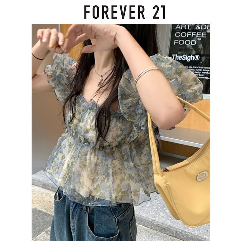 SuhaoFOREVER21Baju Wanita Sifon Off-The-Shoulder2023Atasan Lengan Pendek Bahu Terbuka Musim Panas