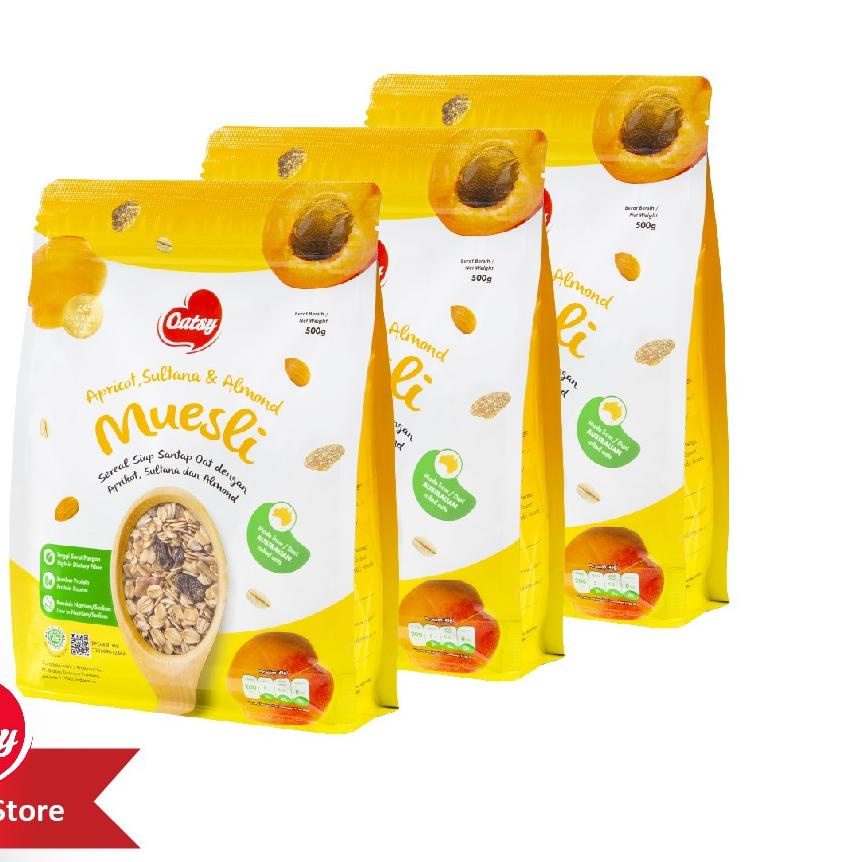 

Termurah✔️⭐Oatsy Muesli Apricot Sultana dan Almond 500g (Triple Pack)