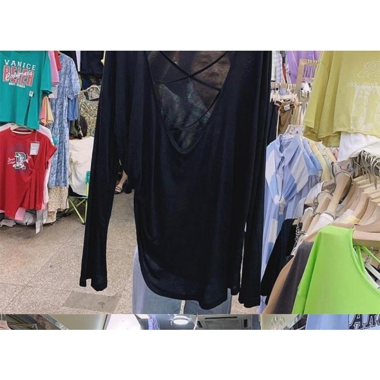 SuhaoBlus Pantai Lengan Panjang Punggung Silang Longgar Desain Sneaky Tipis Perlindungan Matahari Pu