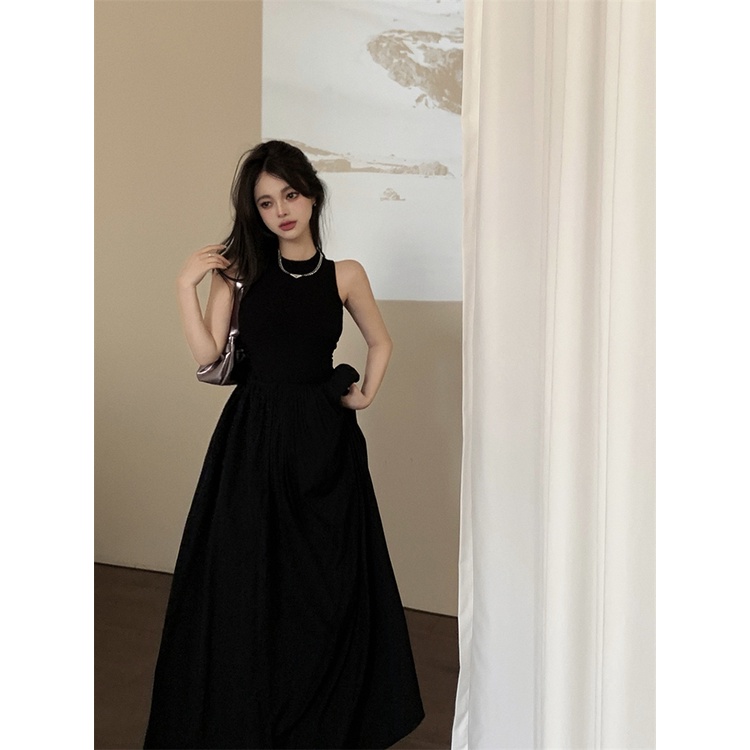 ❈✑Hepburn gaya rompi tanpa lengan gaun wanita musim panas Prancis temperamen high-end rok pinggang a-line rok mid-length