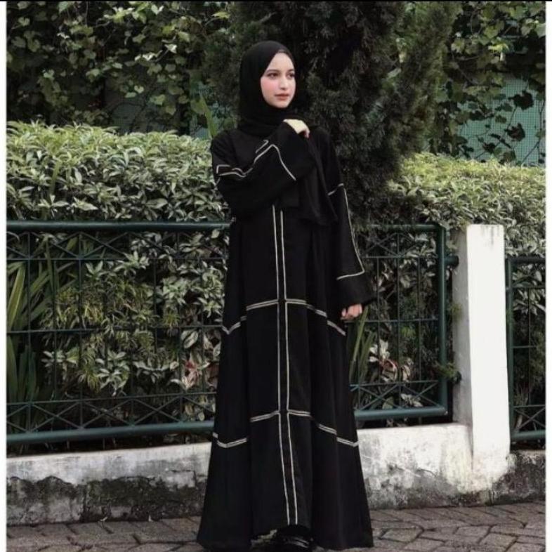 Special - abaya bisban simpel cantik jubah gamis saudi turki jetblack hitam pita tarim yaman dubai