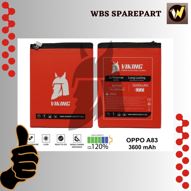 BATERAI/BATRE/BATREAY VIKING OPPO A83 BLP649 DOUBLE POWER