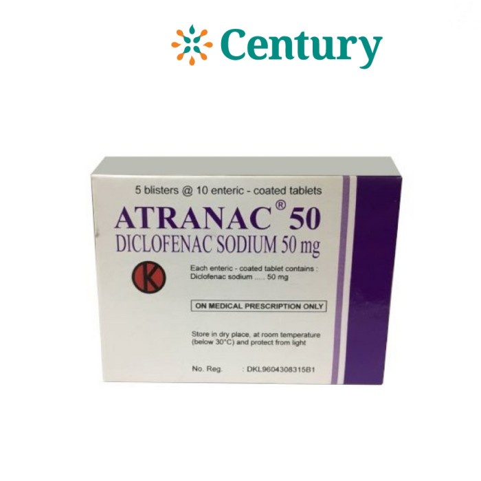 ATRANAC 50MG TAB STRIP ISI 10 TABLET / NATRIUM DICLOFENAC / NYERI / BENGKAK / GIGI NYERI / GIGI BENG