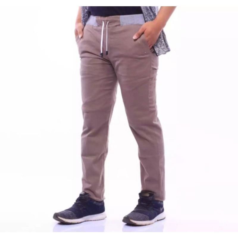 Celana Chinos Pria Panjang Rip Kolor Pinggang Karet Casual Size Jumbo 27-38