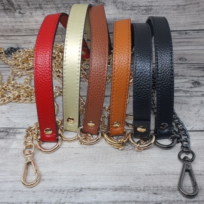 airy long chain bag strap with leather / tali tas rantai dengan tali kulit