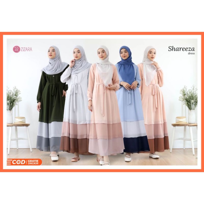 Shareeza Dress by Zizara Gamis Ceruty Baby Doll + Purring Polos Gamis Model Loss Simpel Kasual