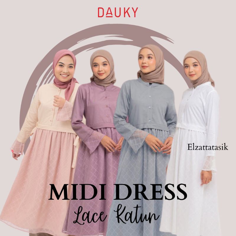 DAUKY MIDI DRESS LACE KATUN BELT MIDI DRESS BRUKAT GAMIS BROKAT MIX KATUN ORIGINAL ELZATTA