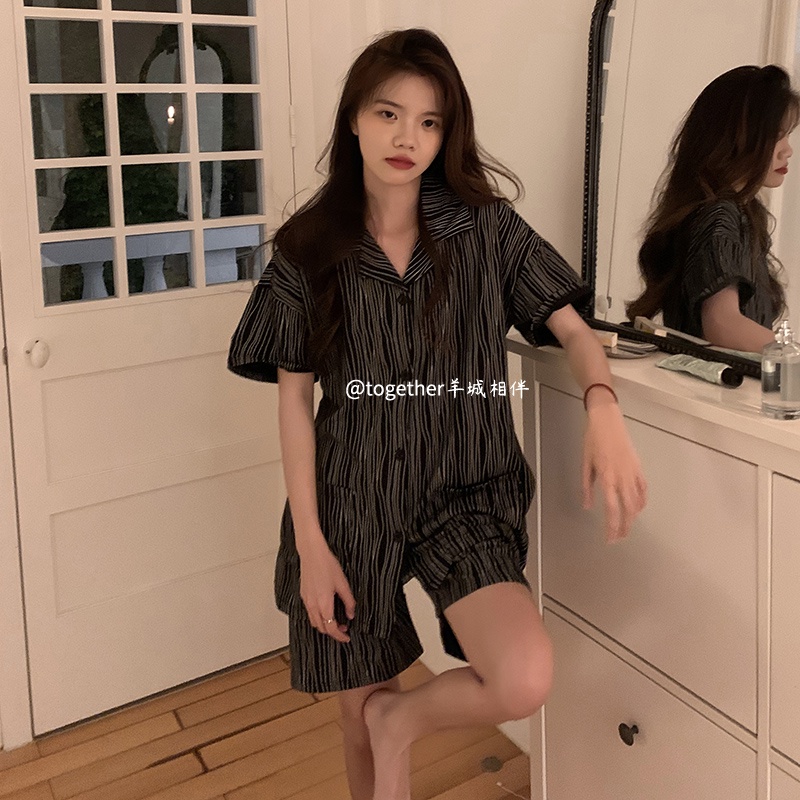 ❇stelan baju tidur wanita ins korean unisex piyama pria dan wanita couple summer short-sleeved thin section high-quality cotton two-piece home service #COD baju tidur wanita bahan kaos