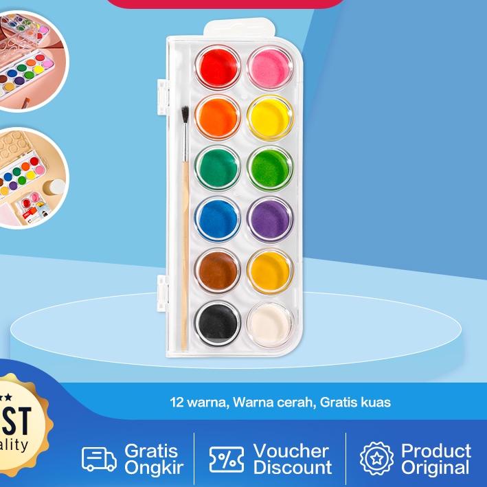 

6.6 Sale | FG2 | Deli Watercolor Painting / Cat Air Padat 12 Warna Gratis Kuas Kualitas Tinggi EC15-12