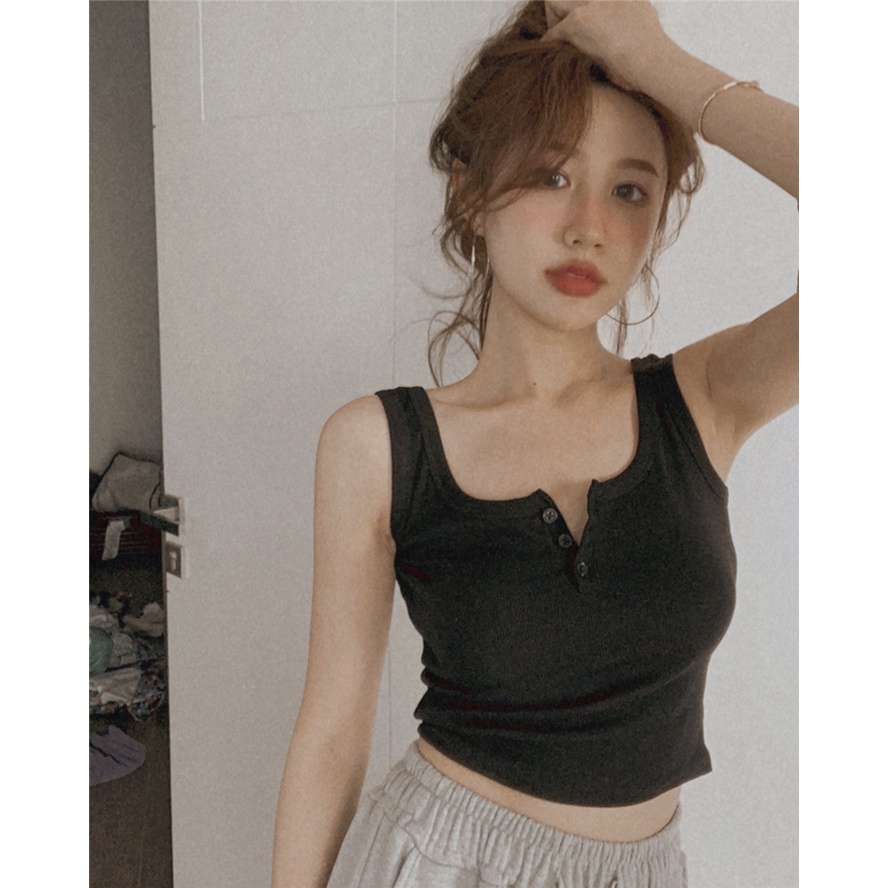 ✙☍₪Suhao Kamisol Wanita Musim Panas Slim Hitam Gaya Asing Pakaian Luar Seksi Pendek Fashion Inner Bottoming Tanpa Lengan Atasan Crop Top Sexy Tank Top wanita Motif