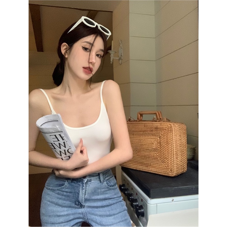 ✸☽✐Suhao hot girl red beautiful back one-piece camisole female summer design open back sleeveless sexy inner top top outerwear crop top sexy tank top wanita motif