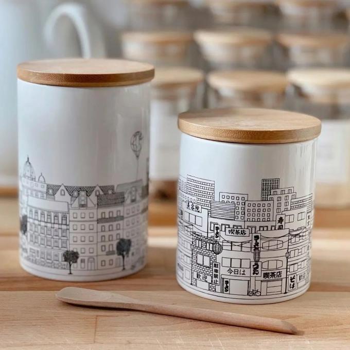 Tea jar set keramik aesthetic / tempat penyimpanan teh gula keramik ---READY---