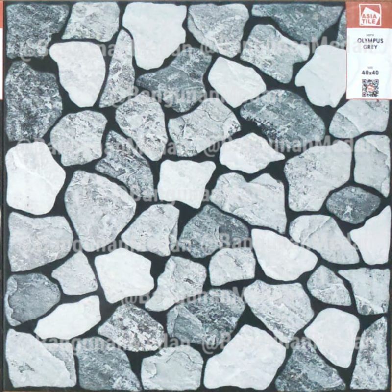 40X40 KERAMIK ASIA TILE LANTAI KASAR BATU BATU MOTIF BATU BATU OLYMPUS GREY abu KW A