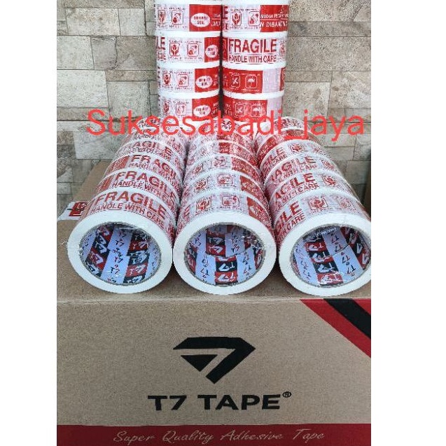 

MURAH LAKBAN FRAGILE/ FRAGILE TAPE/LAKBAN PACKING OLSHOP/ LAKBAN JANGAN DI BANTING (Merk T7) ukuran 45MM X 100YARD