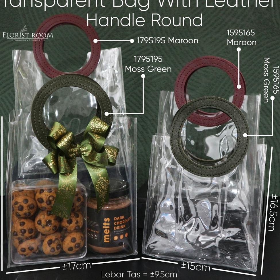 

NEW !! Transparent Bag With Leather Handle ROUND – Hampers [KODE 088]