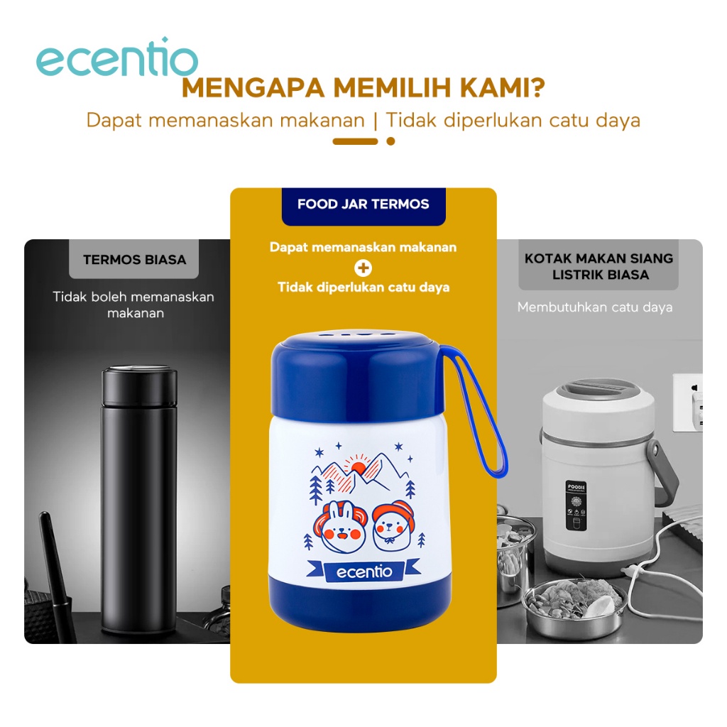 ecentio Termos Makanan Food Jar TAHAN 24hrs termos sup cooking portable 300ml 304 stainless seri&quot;Journey&quot;/termos kecil anti tumpah