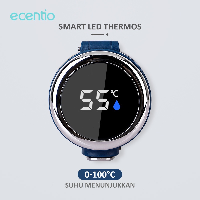 ecentio termos air panas mini Led Display 420ml 304 stainless steel Vacuum Cup Biru tua tumbler minum termos botol minum termos