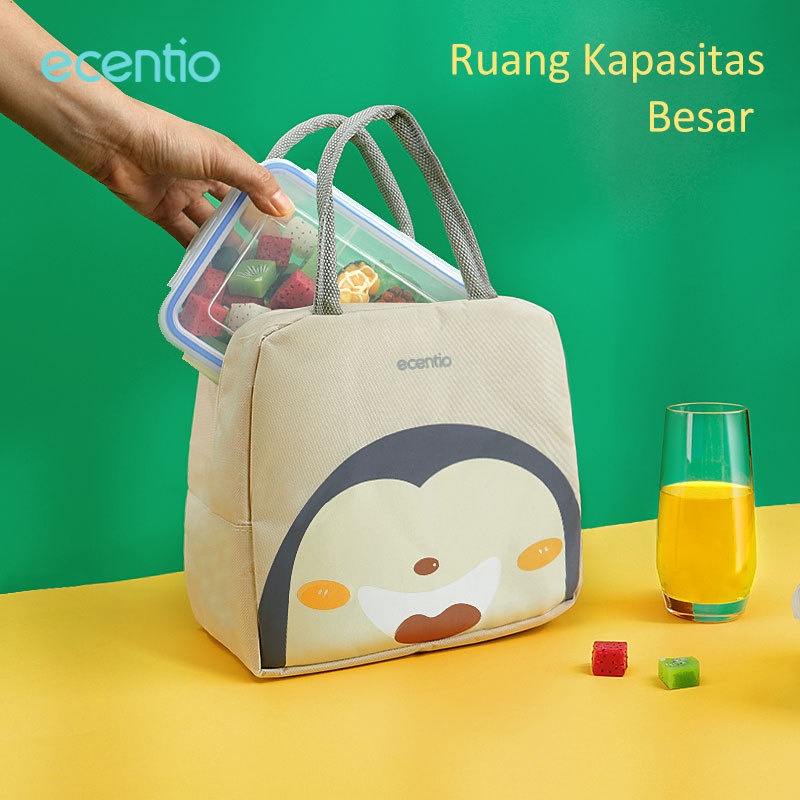 ecentio lunch box set 3 Sekat 1100ml+100ml cangkir sup set botol tumbler minum anak 450ml/600ml/650ml piknik karakter kanvas tas bekal makanan Alumunium 3pcs/Free Sendok/BPA free